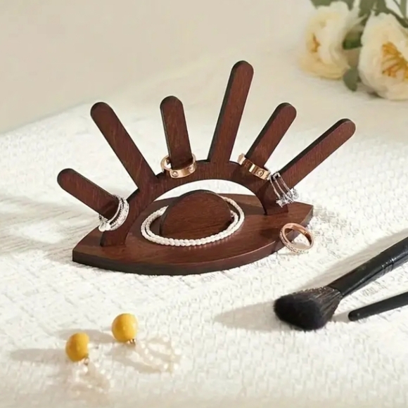Evil Eye Boho/Bohemian Wood/Wooden Jewelry Display Stand/Ring Holder Organizer - Picture 2 of 14